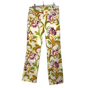 Escada Flower Power Floral Retro Cotton Stretch Straight Leg Pants Women’s EU 36